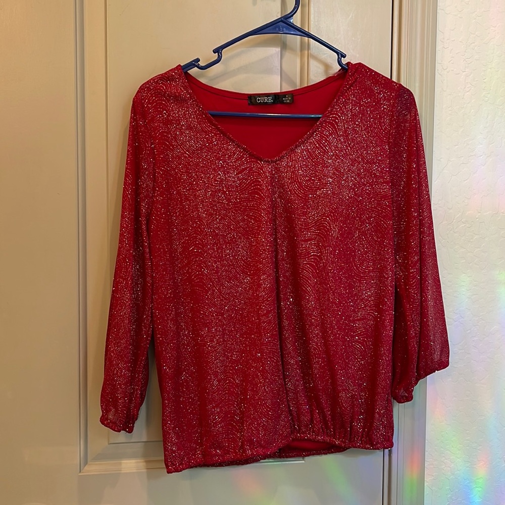 CURE red sparkle blouse